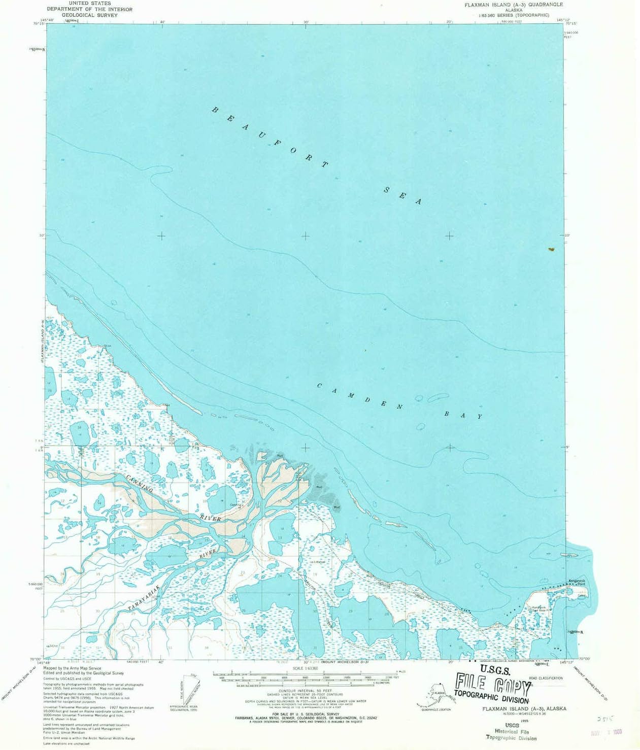YellowMaps Flaxman Island A 3 AK topo map, 163360 Scale