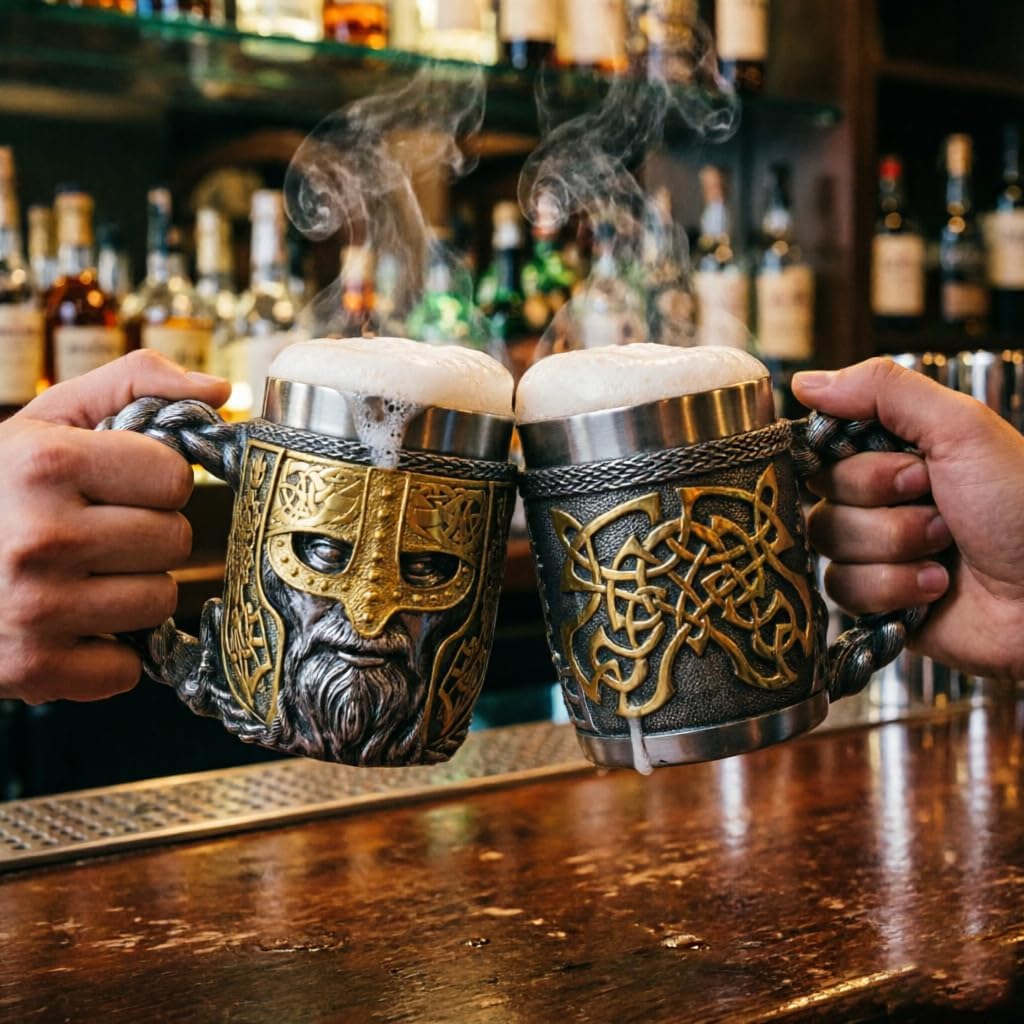 Viking Mug Beer Stein Cup Drinkware 15.8oz for Man Dad Gifts