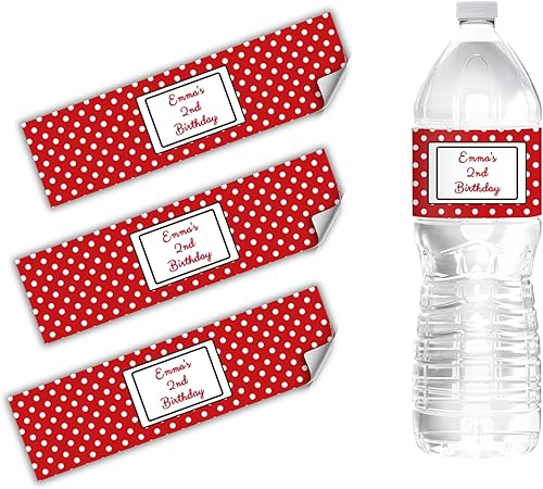 Etiquetas de botella de agua de lunares rojos para fiesta de cumpleaños o baby shower decoraciones suministros personalizados