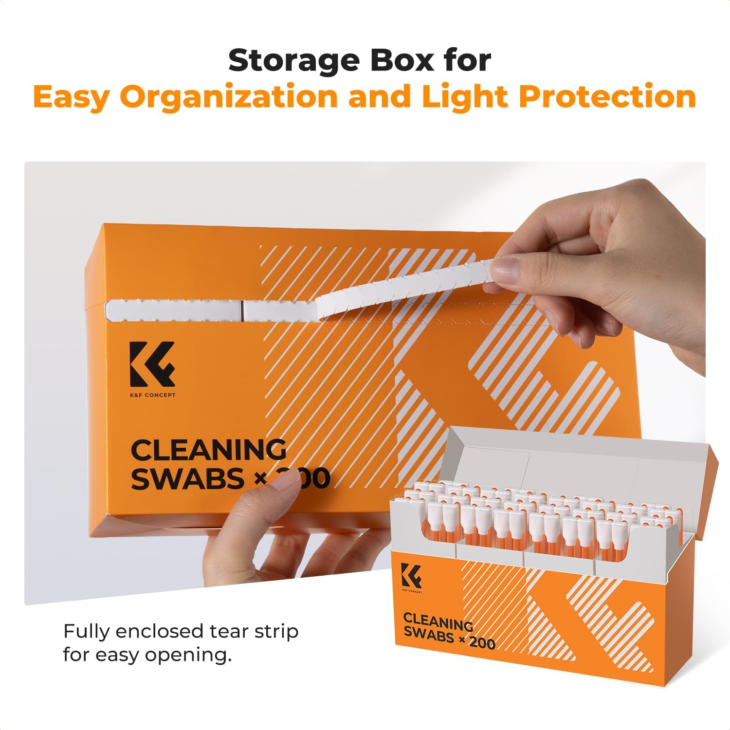K&F CONCEPT Foam Cleaning Swabs, Individually Wrapped Foam Sticks for Electronics, Cameras, Viewfinder, Printer, Keyboard and All Kinds of Electronic Cleaning-200 PCS