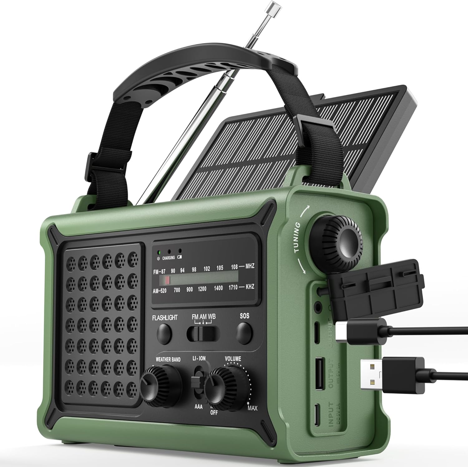 ROCAM Kurbelradio,12000mAh Notfallradio mit 8500mm² Solarpanel &amp; 650mA Kurbel, Tragbar Solar Weltempfänger Radio mit AM/FM Empfang, LED Taschenlampe &amp; Leselicht,USB, SOS für Camping, Notfälle&amp;Blackout