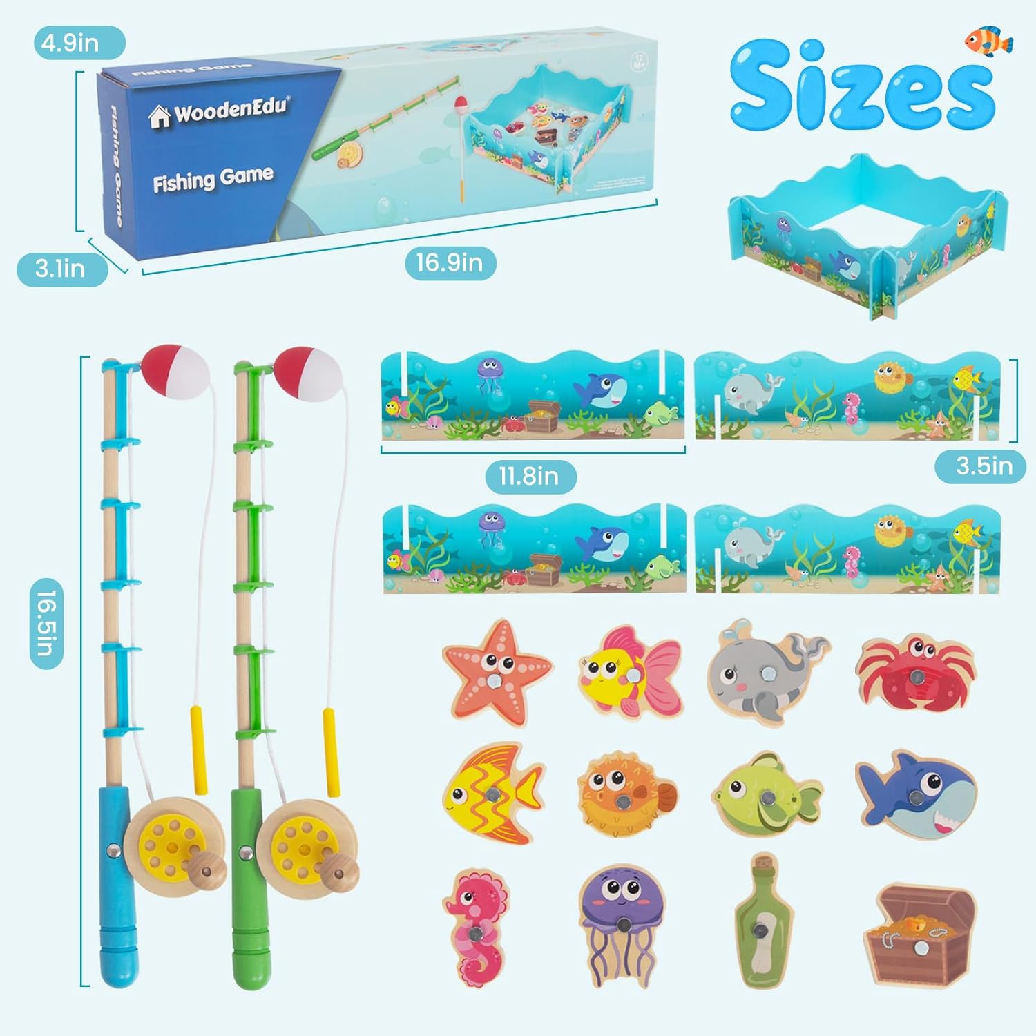 Montessori Toddler Fishing Game - Kids Wooden Magnetic Fishing Toys for 3 Years Old Girls Boys, Fine Motor Skills for Toddler