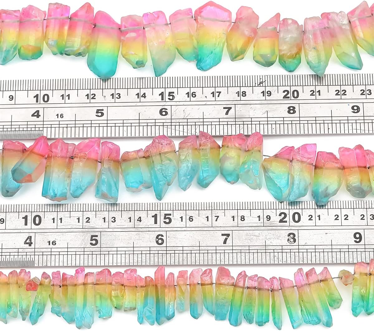 Pink/Green Titanium Coated Crystal Quartz Spike Point Stick Beads Rough 0.8"-1.2" for Jewelry Making 15 Inch/Strand - Image 5