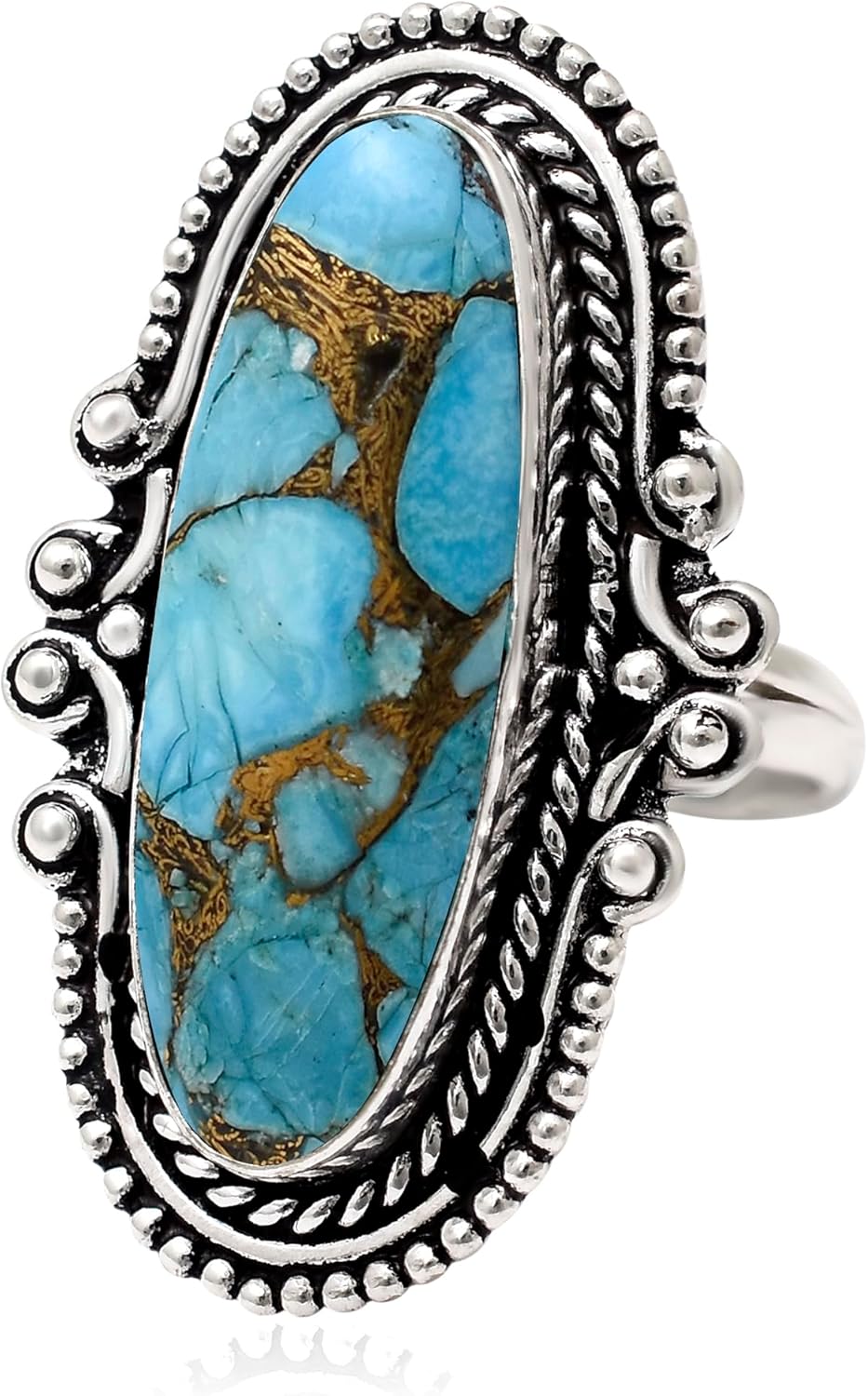 925 Sterling Silver Blue Copper Turquoise Ring for Women – Handmade Oval Statement Ring with Purple Turquoise Option, Vintage Boho Jewelry Gift