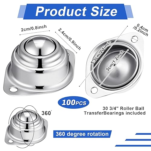 Miniatura 8 de Gisafai 30 unidades de rodillos de transferencia de bolas de acero al carbono, unidad de transferencia de bolas redondas, ruedas universales para