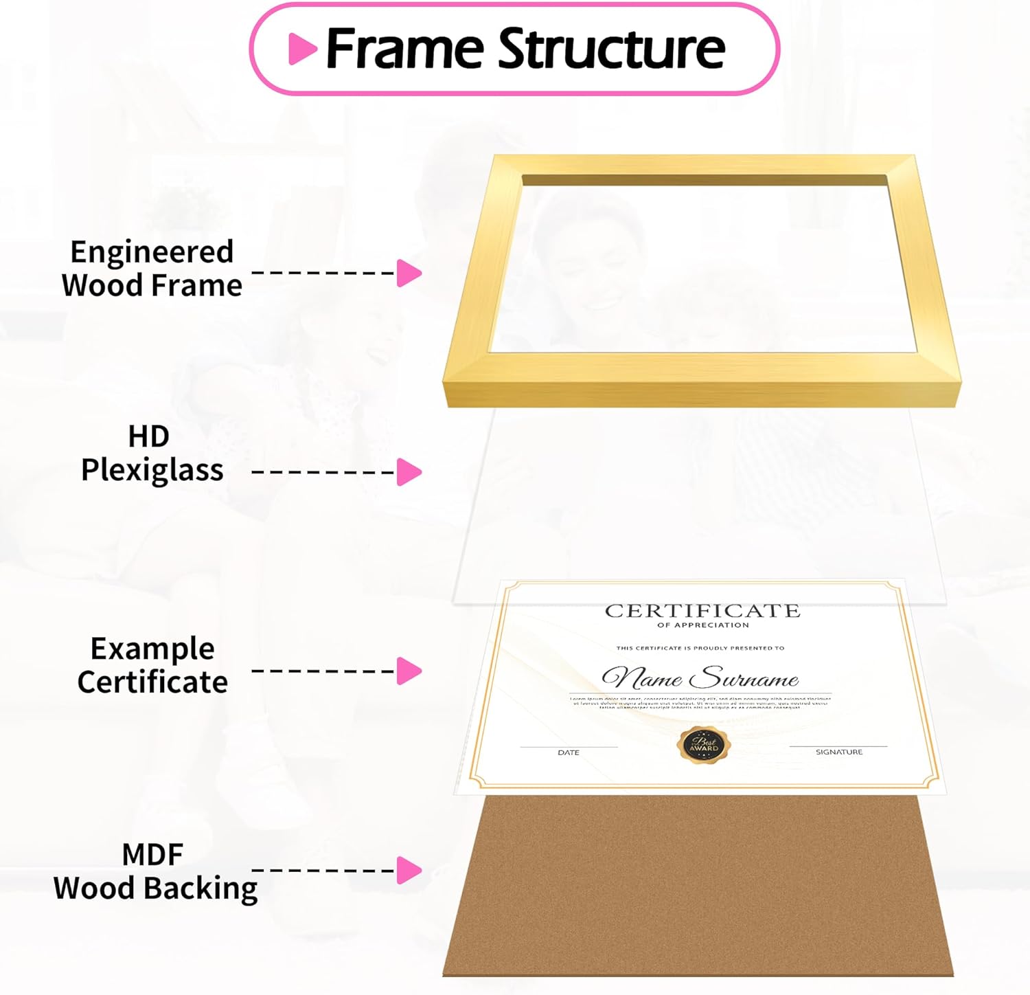 8.5 x 11 Diploma Frame, Certificate Frames Set of 8, 8.5 by 11 Gold Picture Frames with Clear Plexiglass, Photo Graduation Degree Record Magazine Frames for Gallery Home Office Wall Decor