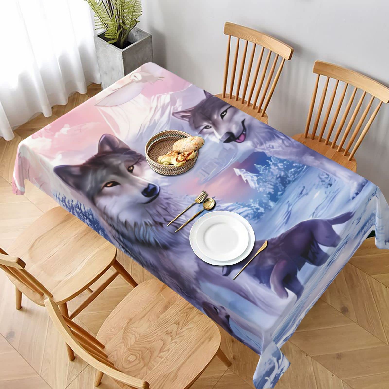 Nappe抗皱防污 152x228 cm motif loups lavable pour salle à manger