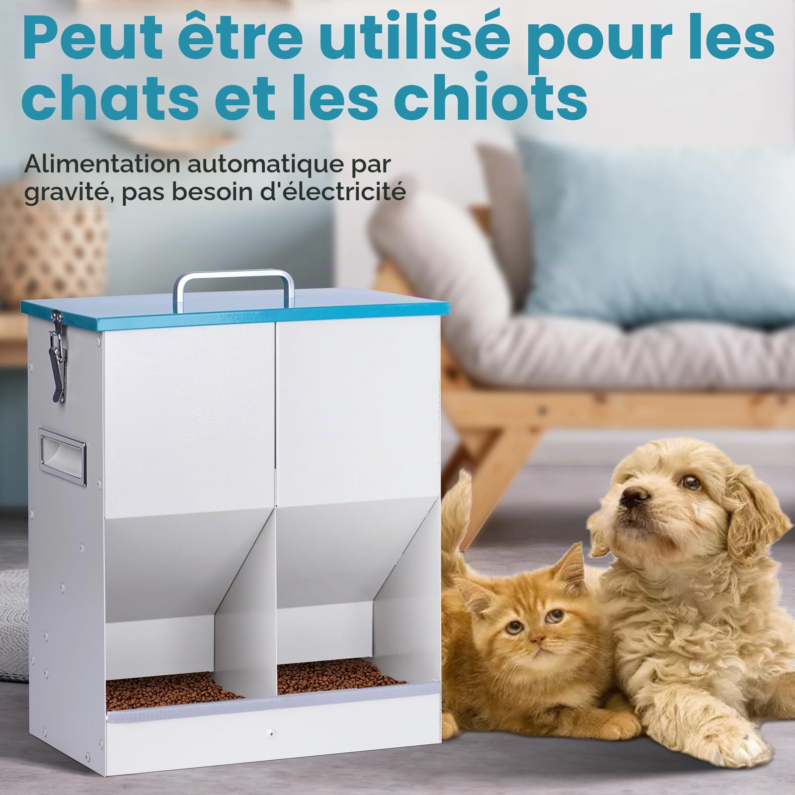 Distributeur Croquettes Chat Automatique pour 2 Chats 10L Distributeur de Nourriture Sèche pour Chiens Métal Mangeoire pour Chats et Chiens