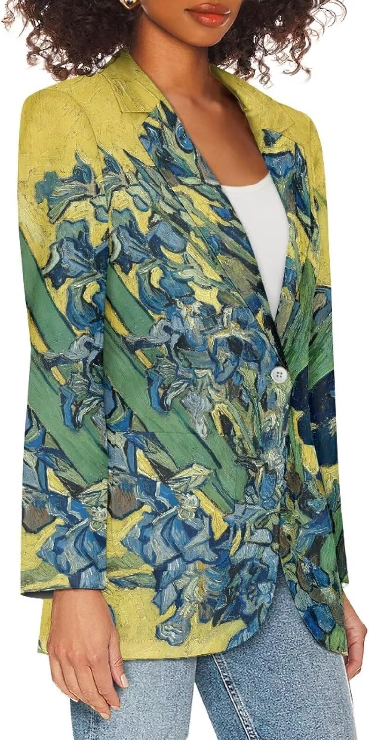 Oil Painting Printed Parties Women's Blazer Long Sleeve Blazer Jackets with Pockets Single Button Jacket Blazer