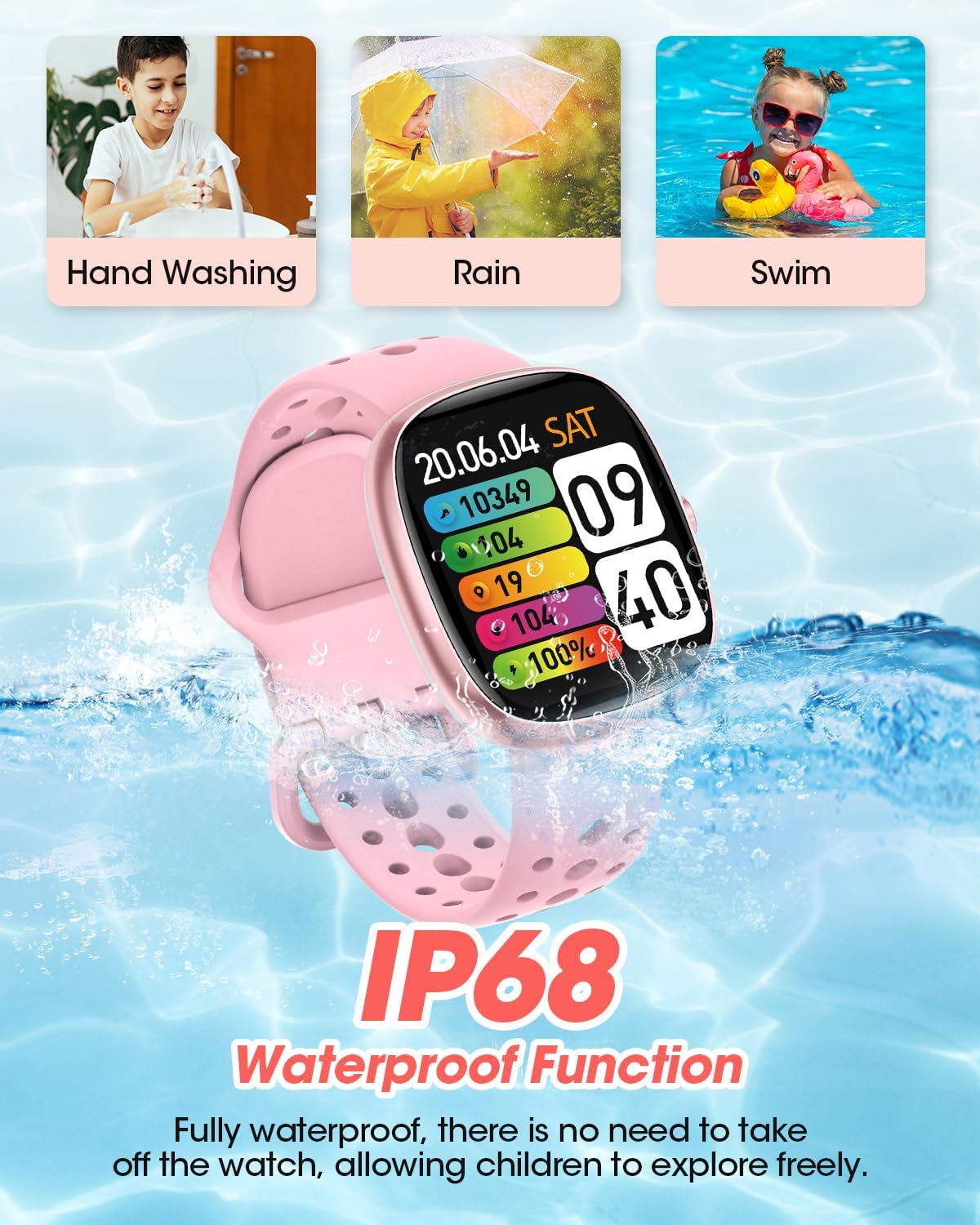 Reloj Inteligente Niño, 100+ Modos Deportivos Podómetro Monitor de Sueño Alarma Calculadora IP68 Impermeable, Android iOS, Regalo para Niños Niñas de 5 a 16 Años, Rosa 6