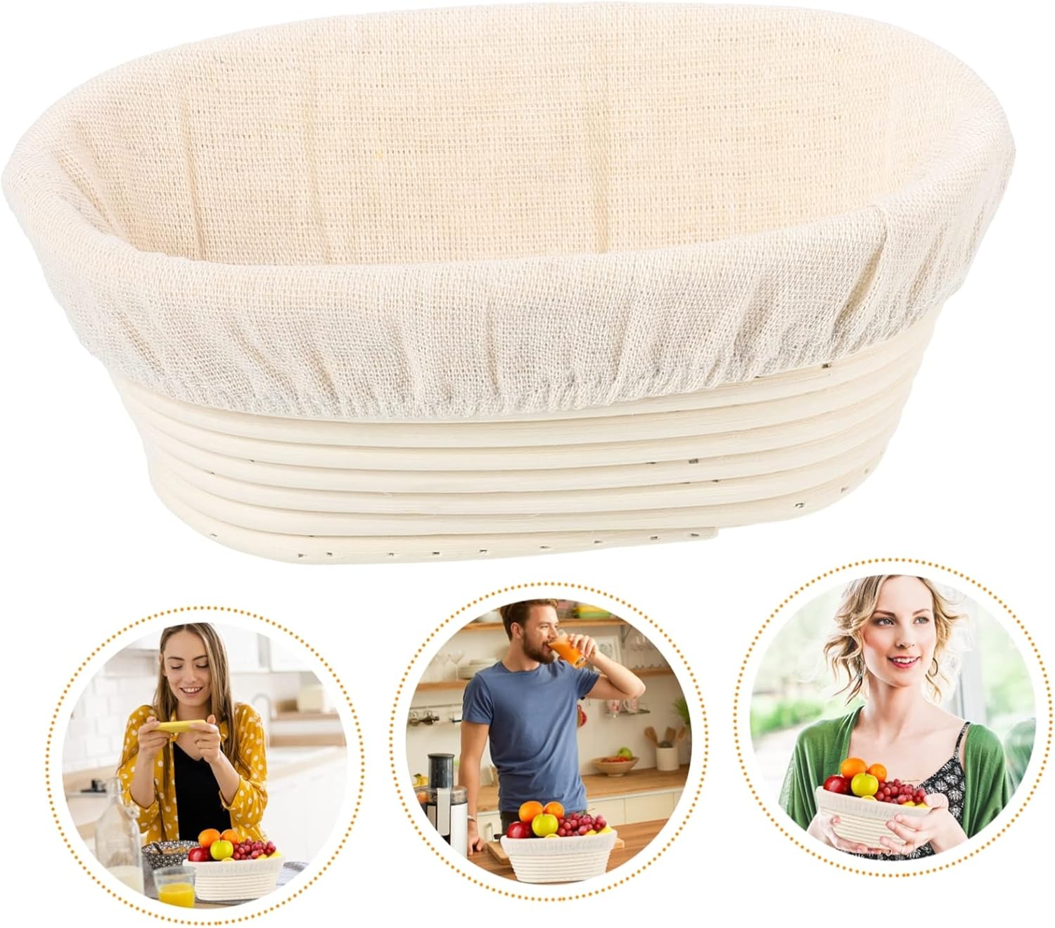 2 Sets Fermentation Cane Basket Wicker Hamper Pizza Bread Pizza Dough Brotform Proofing Basket Sourdough Proofing Basket Rattan Bread Basket Bread Rattan Woven Basket Bread Basket (Assorted Colorx2pcs