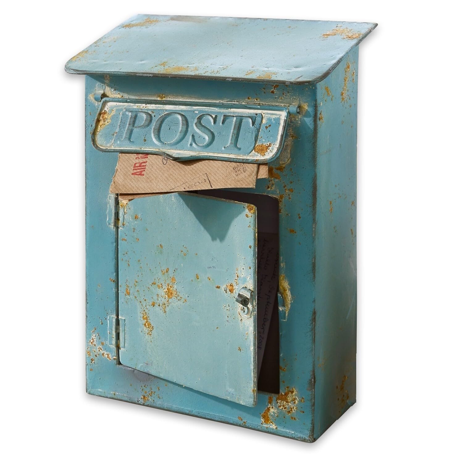 Loberon Deko-Briefkasten Boîte Postale, Nostalgischer Shabby-Chic, mit Antik-Finish, Ordnungshelfer, Dekoration, Eisen, antikblau
