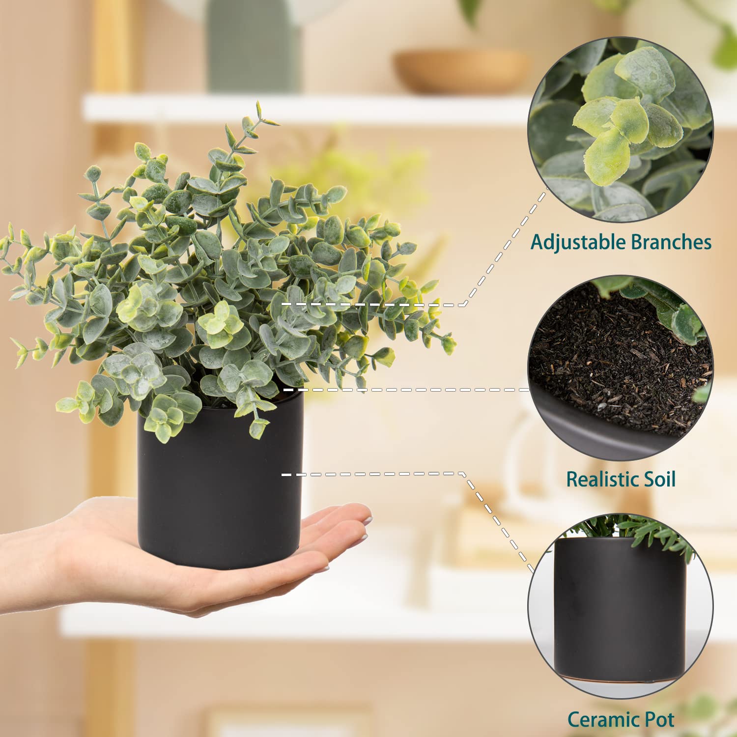 Confezione da 6 piante artificiali in vaso - Piante verdi in plastica per quattro stagioni per decorazioni da tavolo per patio interno con contenitore | Leroy Merlin
