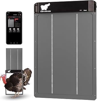 RUN-CHICKEN Door Giant Large Automatic Poultry Coop Door for Ducks & Turkeys, Not for Chickens, Battery Powered/Solar Compatible, Heavy-Duty Aluminum, Predator Proof, Easy Install Gray
