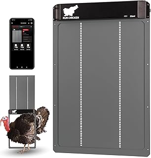RUN-CHICKEN Door (Gray) Giant for Large Poultry, Turkey Coop Door, Battery Powered, Large Size Automatic Coop Door, Full Aluminum Automatic Chicken Door with Timer and Light Sensor