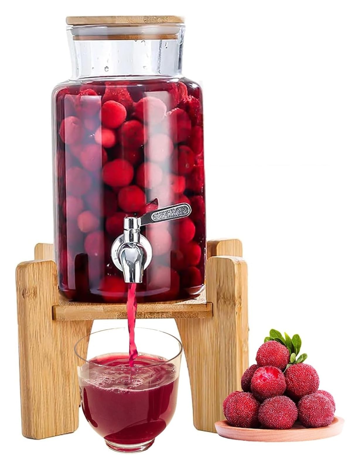 asdchZen Glass Beverage Dispenser,Juice Dispenser, Glass Water Dispenser With Stand Lid Lemonade Beer Jars For Office Camping Juice Drinks Container,2l