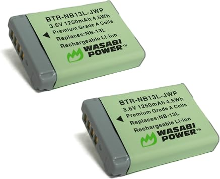 Wasabi Power NB-13L Battery 2-Pack for Canon PowerShot G1 X Mark III, G5 X, G7 X, G7 X Mark II, G9 X, G9 X Mark II, SX620 HS, SX720 HS, SX730 HS, SX740 HS