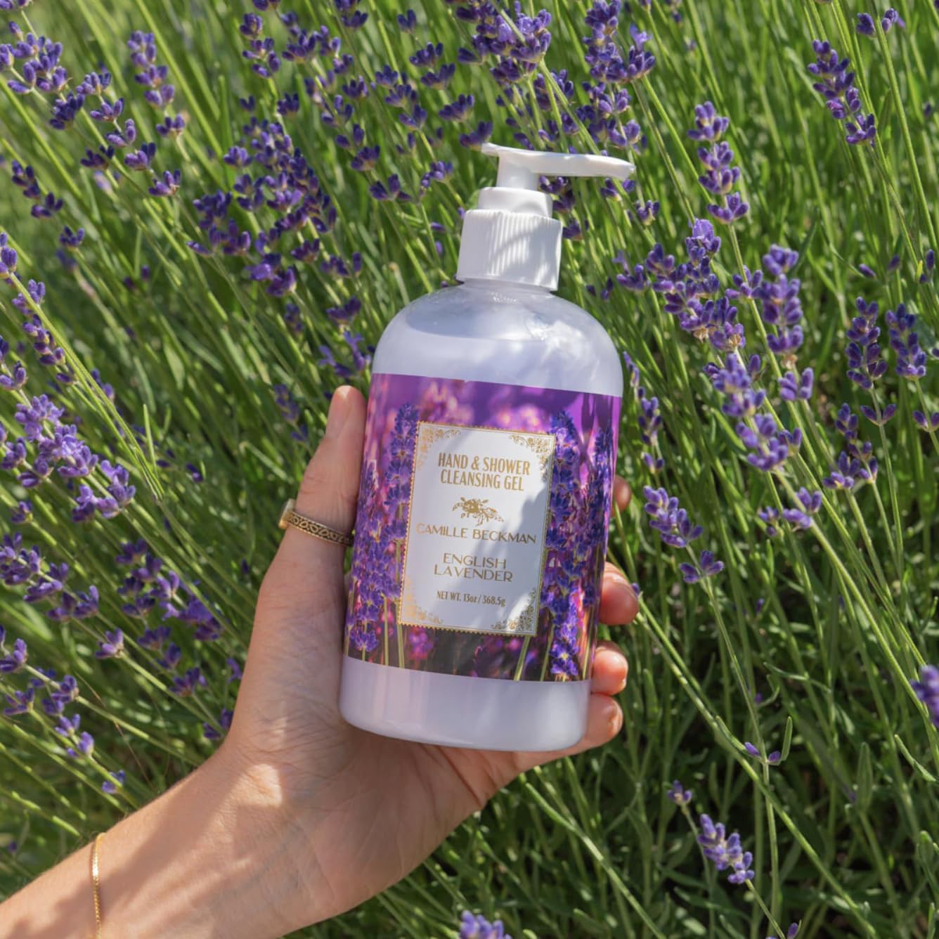 Camille Beckman Essentials Gift Basket, English Lavender, Glycerine Hand Therapy 6 oz, Silky Body Cream 13 oz, Hand and Shower Cleansing Gel 13 oz, Glycerine Soap 3.5 oz