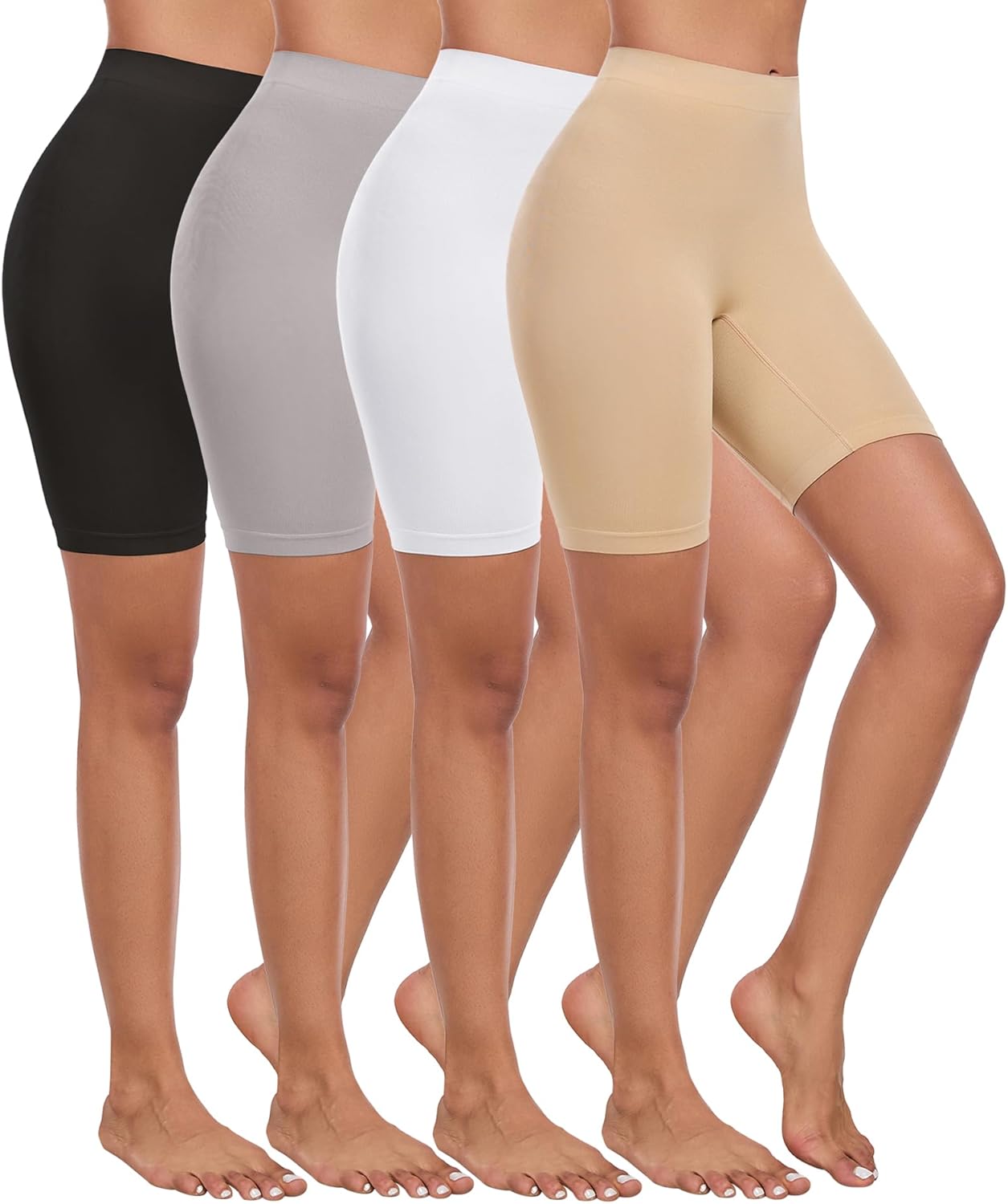 4 Pack Slip Shorts for Under Dress Women Seamless Boyshorts Panties Anti Chafing Shorts