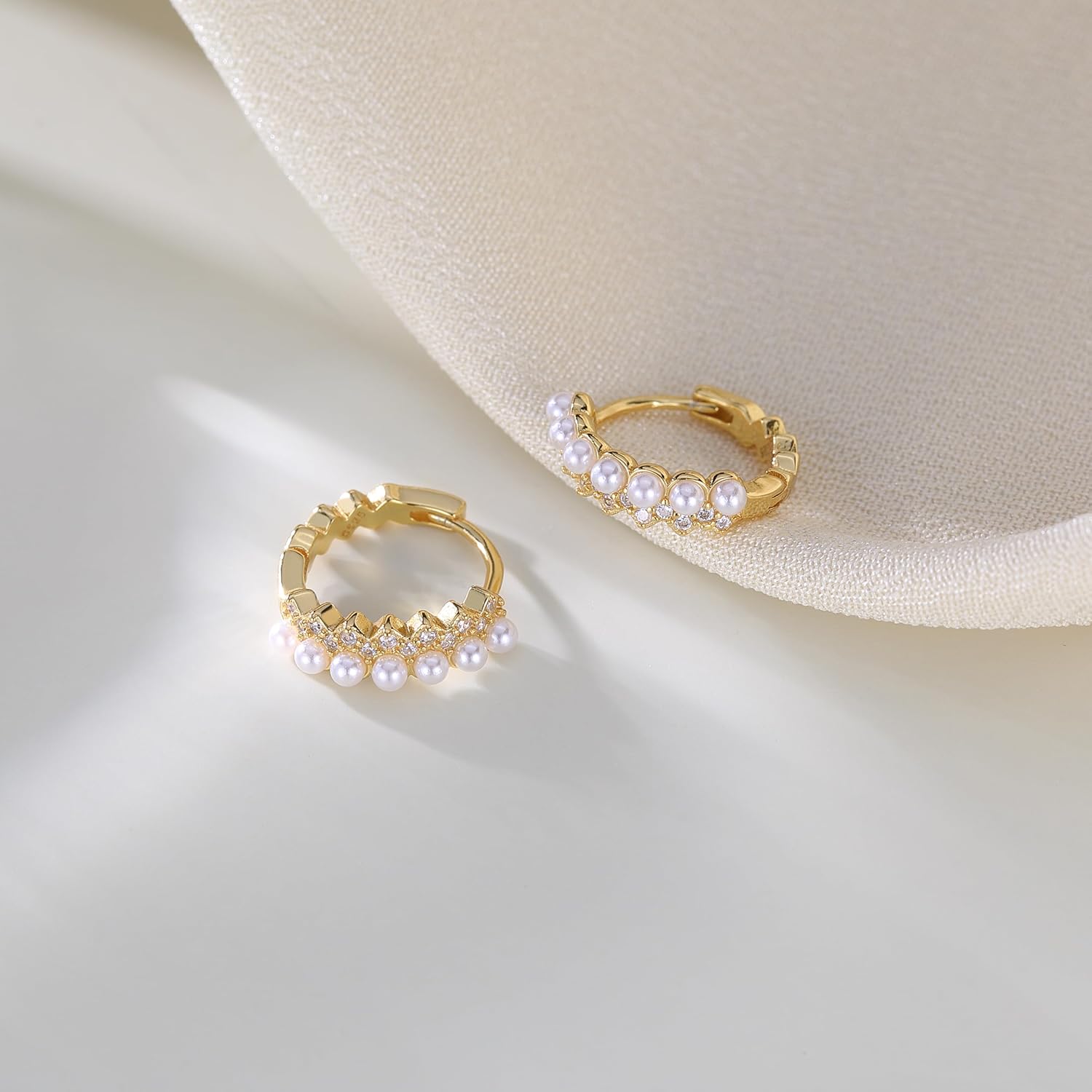 SLUYNZ Sterling Silver CZ Pearls Huggie Hoop Earrings for Women Pearls Hoop Earrings Huggie Wedding - Image 5