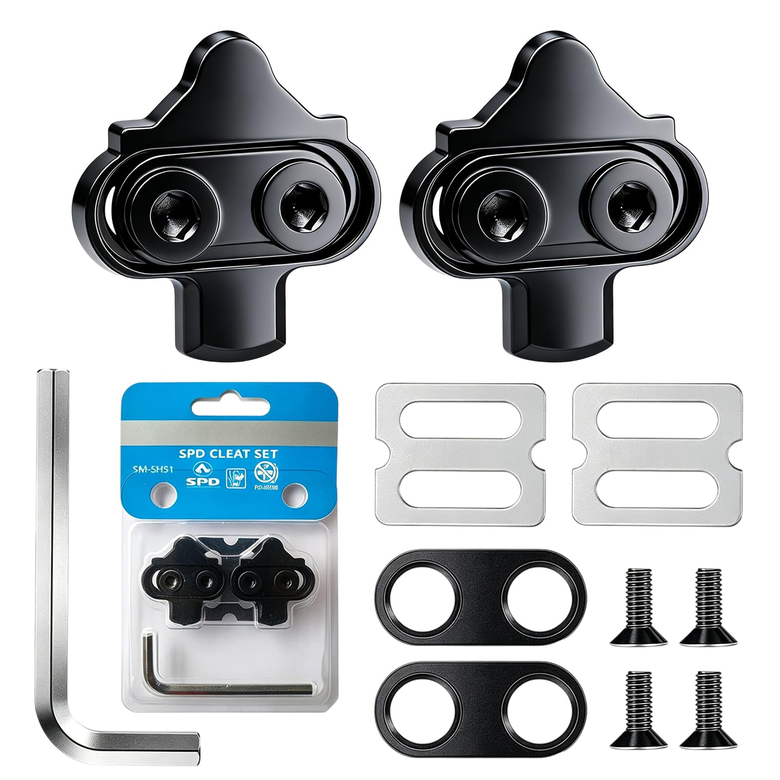 2 Pcs Spd Cleats Set Includes Screws & Washers Anti-Scratch Plates, Durable Metal Anti-Slip Compatible with Shimano Cleats Bike Pedals