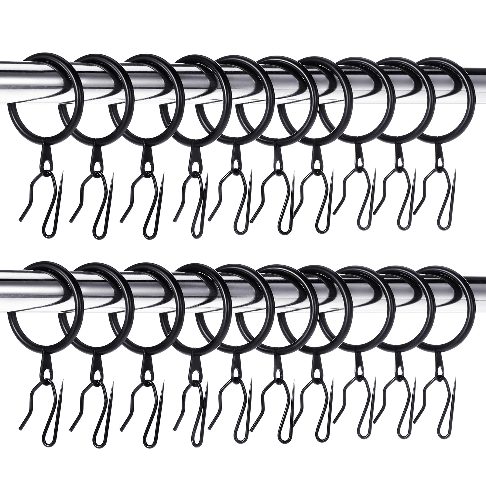 Hotop 60 Pieces 1.26 Inch Metal Drapery Curtain Rings Curtain Hanging Rings and 60 Pieces Metal Drapery Pin Hooks for Drapes Window Door Shower (Black)