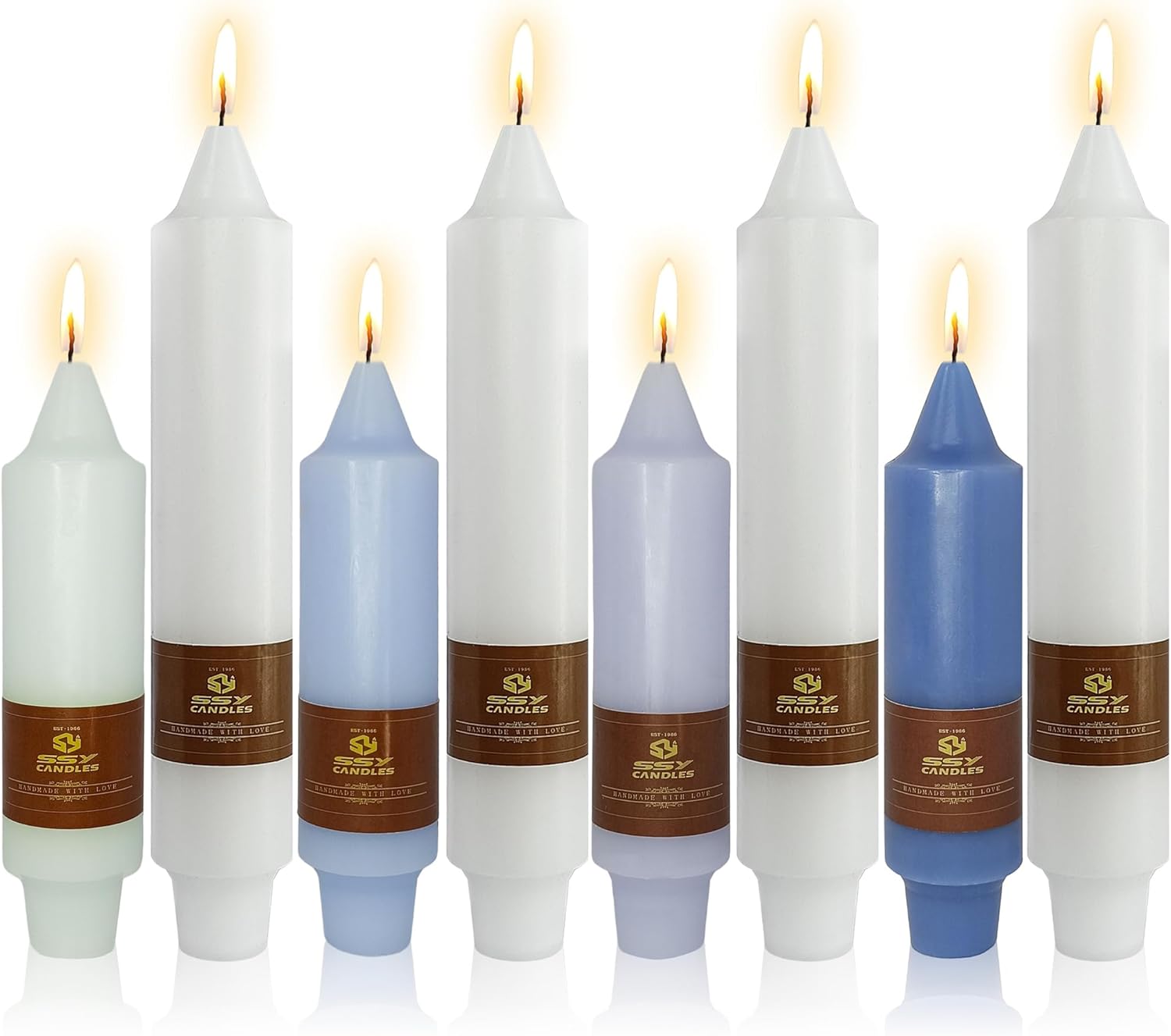 Blue and White Taper Candles White Candlesticks - 10 Inch Long Tapered Candle Colored Candle Sticks Dripless Candles for Dinner Decor Women Gift Idea