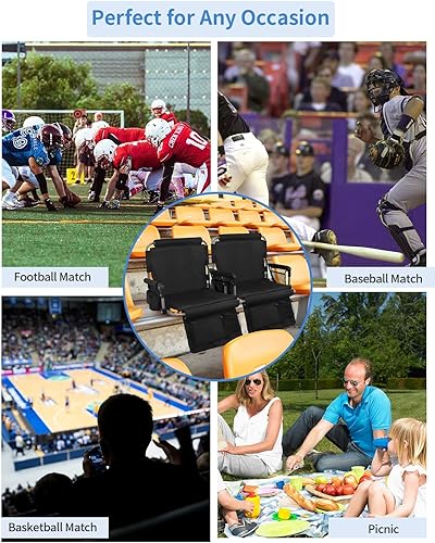 Miniatura 7 de Asiento de Estadio con Respaldo, Asiento de Grada con Respaldo y Cojín, Silla de Estadio con Portavasos, Bolsa de Malla y Gancho Oculto para Banco