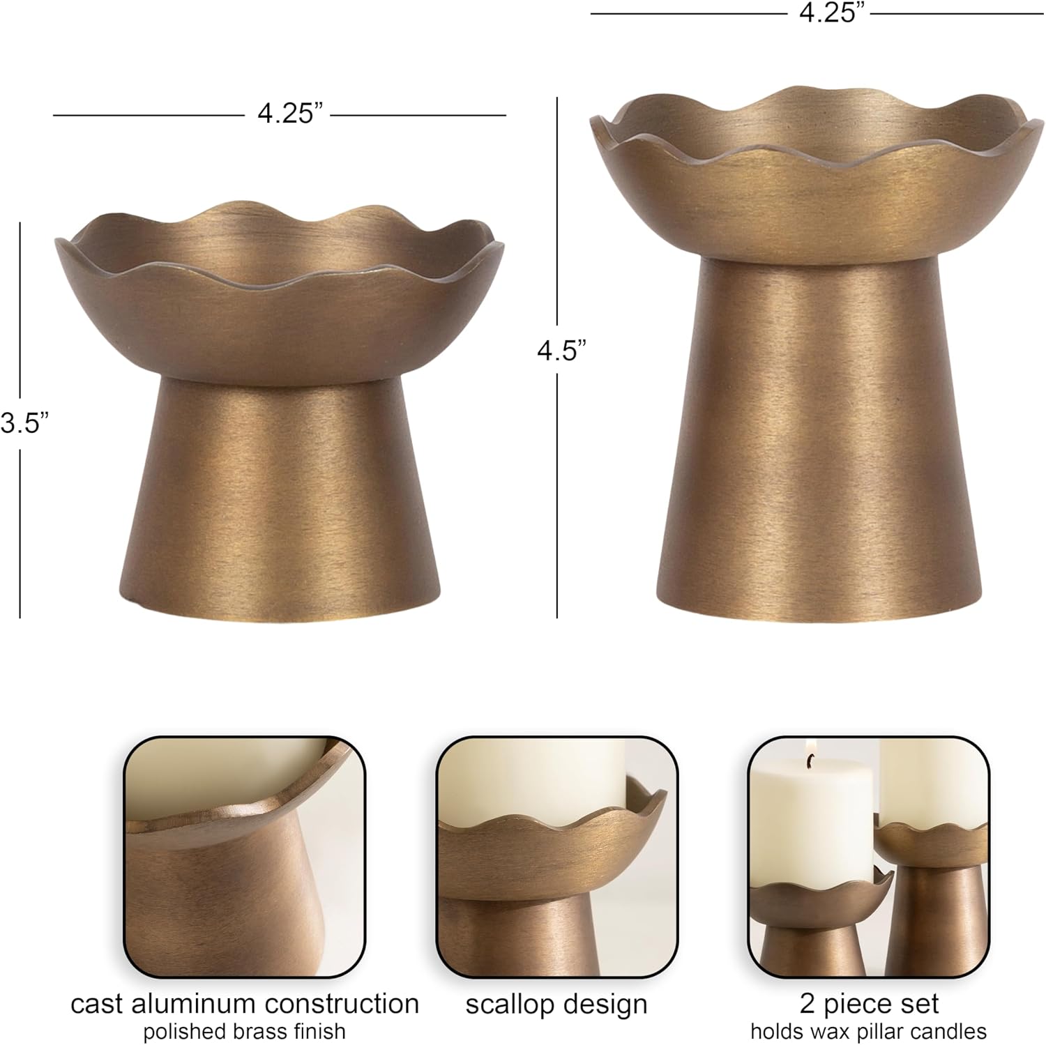 Kate and Laurel Alessia Modern Two-Piece Candle Holder Set, Set of 2, Antique Brass, Transitional Wavy Metal Candle Holders for Wax or Flameless Candles for Entryway or Living Room Decor