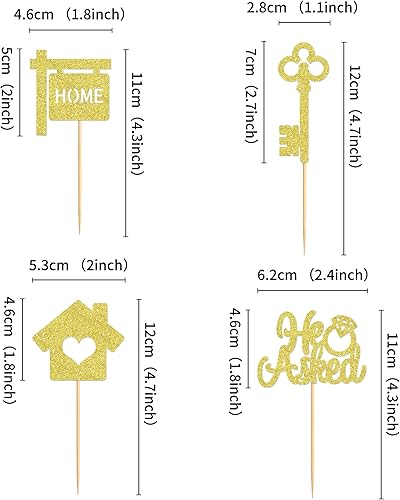Miniatura 2 de Ercadio Paquete de 30 adornos para cupcakes Sweet Home con purpurina dorada para bienvenida a casa, candado de llave para inauguración de la casa,