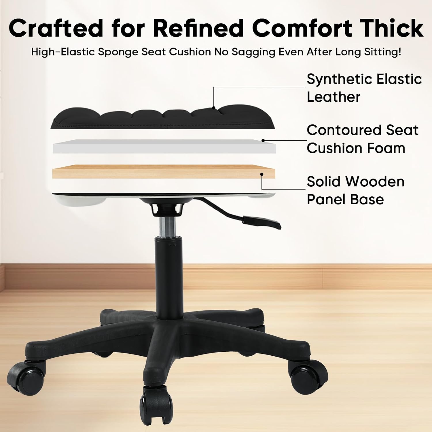 Height Adjustable Foot Stool,550lbs Heavy Duty Large Seat Under Desk Footrest,Swivel Rolling Chair Sturdy Wheels,2 in 1 Ottoman Stool Meeting Chair for Home Office,Black