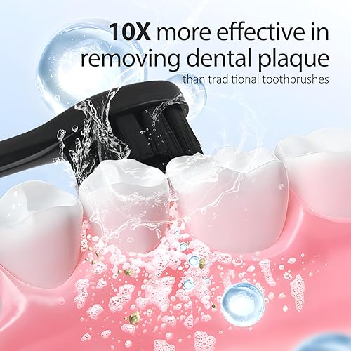 Miniatura 5 de Cepillo de dientes eléctrico Sonic para adultos, negro, 5 modos, 8 cabezales de cepillo, 2 fundas de viaje, recargable, IPX7 impermeable