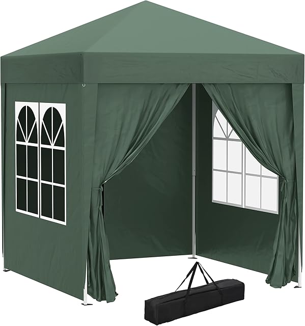Outsunny 2m x 2m Garden Pop Up Gazebo Marquee Party Tent Wedding Awning Canopy New With free Carrying Case Green + Removable 2 Walls 2 Windows
