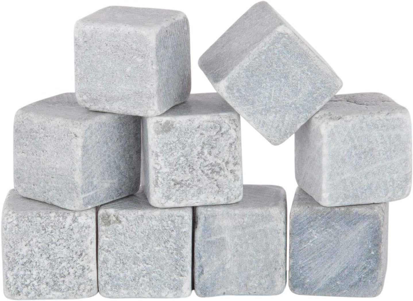 Viski Glacier Rocks Soapstone Cubes, Reusable Whiskey Stones, Ice Cube for Bourbon, Scotch, Gin, Cognac, Home Bar, Drink Accessories, 9-Piece Set