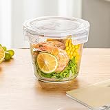 Lot de 2 récipients en verre de 720 ml avec couvercle - En verre borosilicate - Ronds - Avec couvercle - Pour salade, soupe, congélateur, micro-ondes - 4