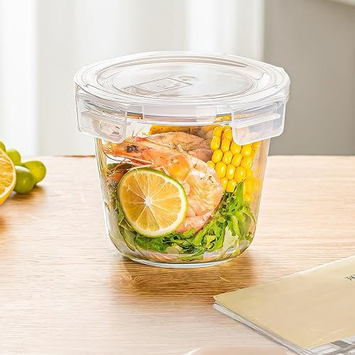 Lot de 2 récipients en verre de 720 ml avec couvercle - En verre borosilicate - Ronds - Avec couvercle - Pour salade, soupe, congélateur, micro-ondes - 4