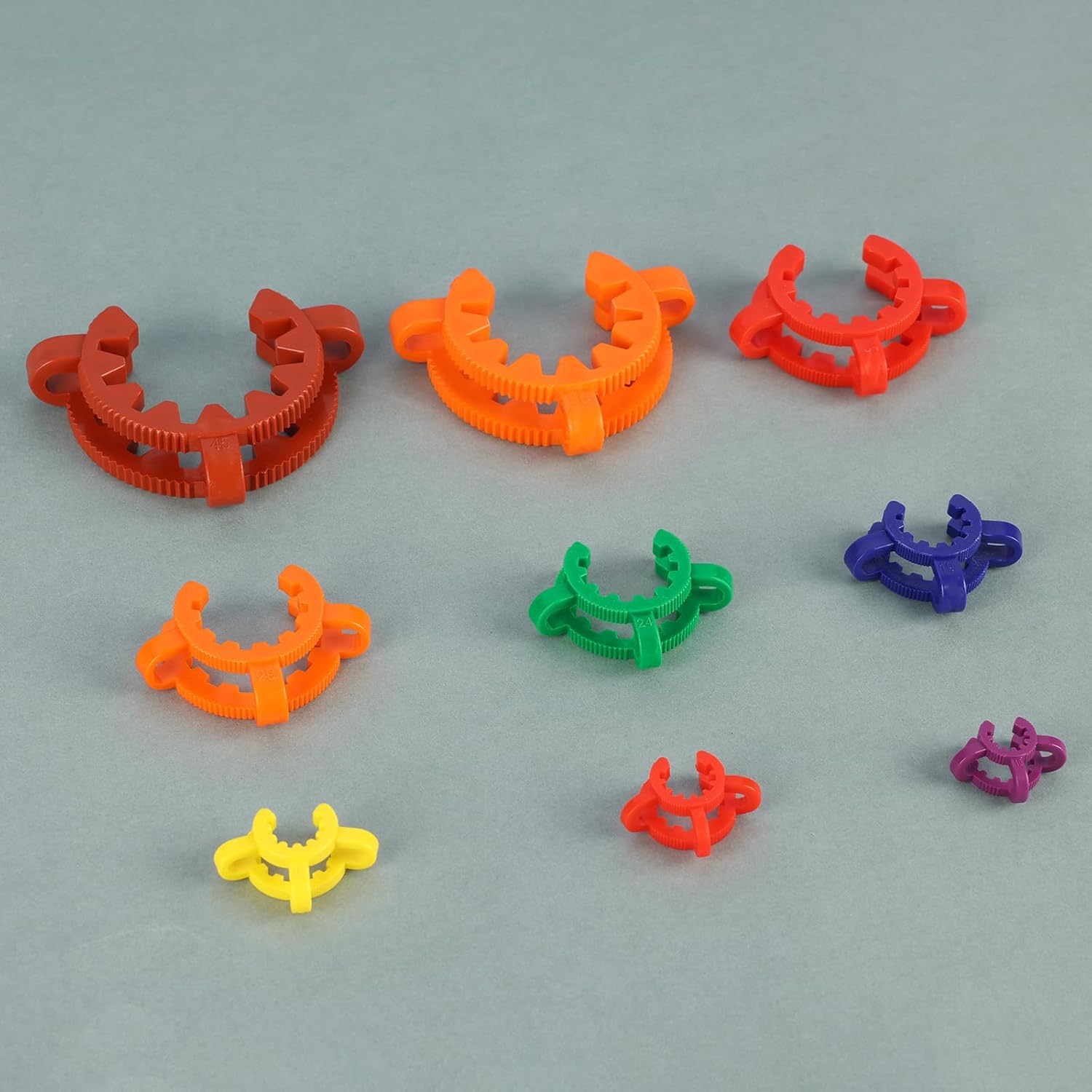 StonyLab Plastic Joint Clips Set, 9 pcs Keck Clamp Lab Keck Clips 10/12/14/19/24/29/34/40/45mm for Glass Standard Conical Interface Clip Ground Glass Joint, Multi Size and Colors