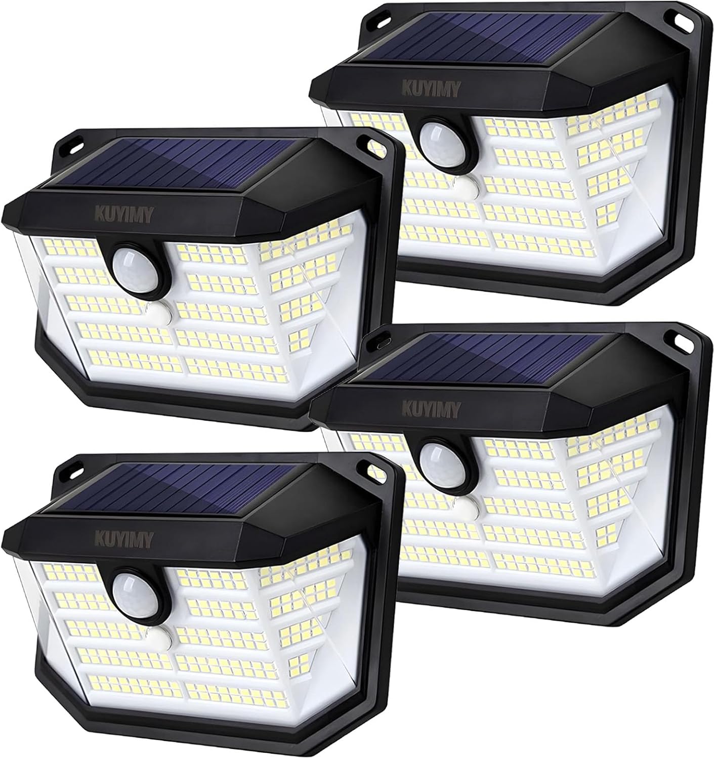 Solar Outdoor Lights, 230 LED with Motion Sensor and 3 Modes, IP65 Waterproof, 270° Wide Angle Light, Easy-to-Install Intelligent Security Wireless Wall Lights for Porch, Garage, Yard(4 Pack)