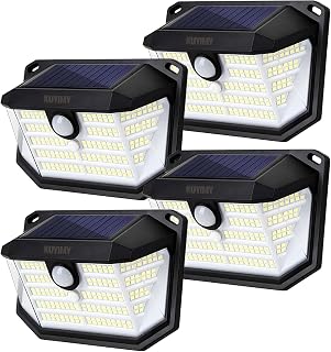 Solar Outdoor Lights, 230 LED with Motion Sensor and 3 Modes, IP65 Waterproof, 270° Wide Angle Light, Easy-to-Install Intelligent Security Wireless Wall Lights for Porch, Garage, Yard(4 Pack)
