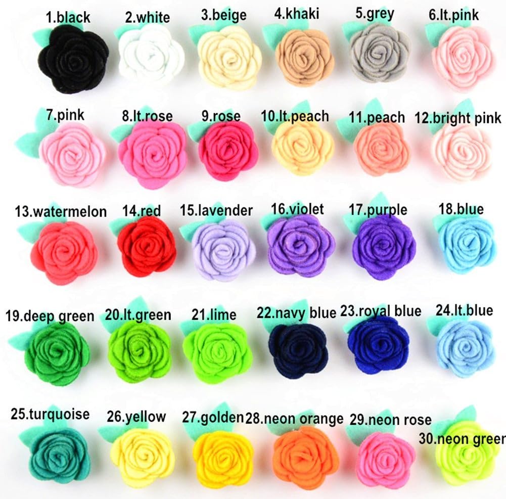 Assorted Colors 30pcs Rose Felt Applique Kits Flower Felt Scrapbooking Non-Woven Stickers Sew on Applique Felt Pads for DIY Handcraft Decoration