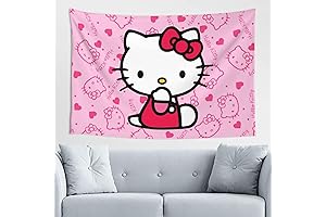 BONDIJ Cartoon Pink Cat Kawaii Tapestry