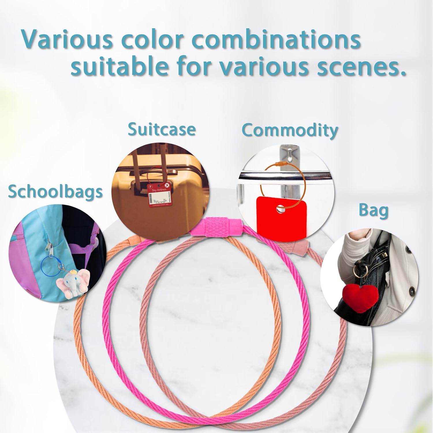 80 PCS Wire Keychain Cable Stainless Steel Cable Key Ring 20 Colors