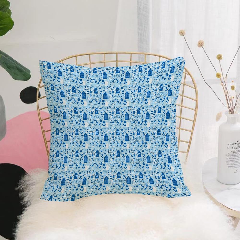 HYOSXW Cushion Cover,Throw Pillow Case Home Decorative for Living Room Bedroom Sofa Chair 16X16 Inch,Dutch, Nature and Architecture elements of the Netherlands in shades of blue, n,Pillowcase 40X40cm