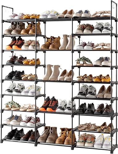 Miniatura 7 de Zapatero alto de 10 niveles  Organizador de zapatos independiente  Organizador de armario de metal y tela no tejida  Soporte apilable para zapatos