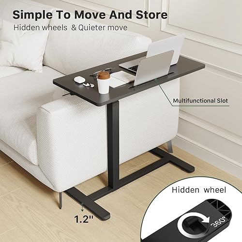 Miniatura 3 de Escritorio móvil de pie, escritorio neumático ajustable (3.5 pies), escritorio portátil para laptop con ruedas, mesita de noche sobre la cama,