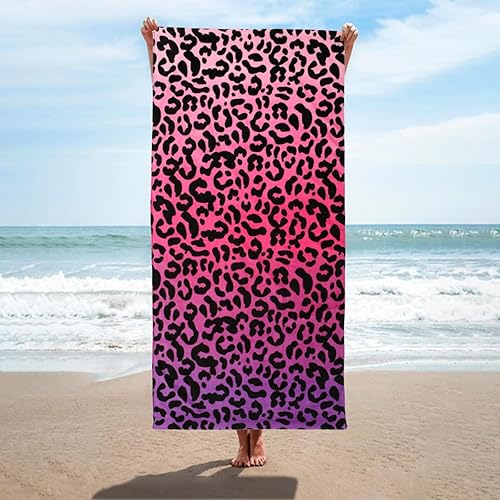 GIELYPANO Toalla de playa 100% algodón con estampado de leopardo, ultra suave, absorbente, de secado rápido, toallas de playa color rojo rosa, 60 x