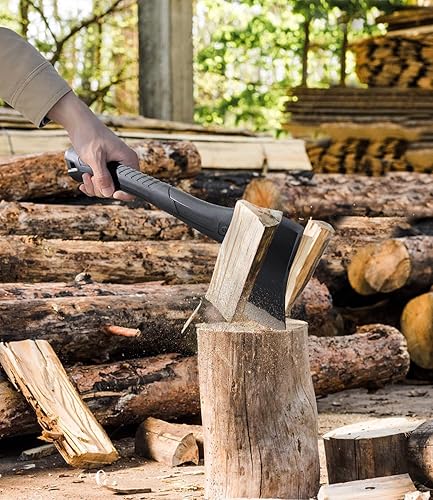 Miniatura 5 de WICING Hachas de lanzamiento  Mango de fibra de vidrio de acero al carbono de 15 pulgadas, con agarre antideslizante y de reducción de golpes para