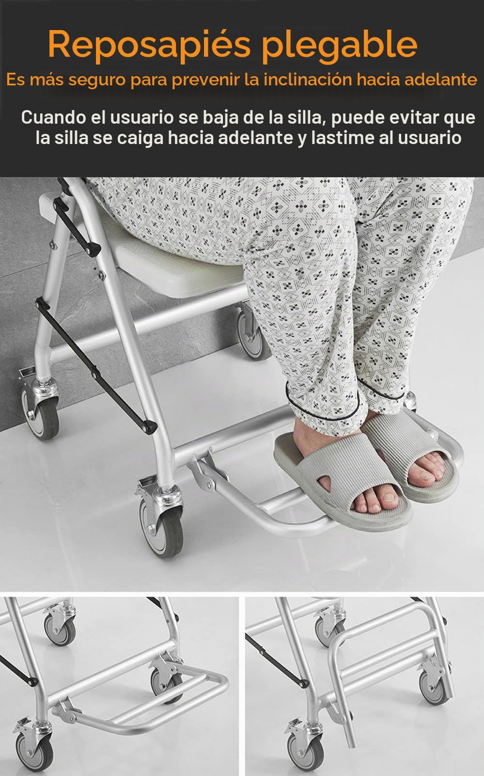 Silla para Ducha con Ruedas, Taburete de Ducha Plegable con Rueda de Freno Giratoria de 360° y Diseño Hueco en Forma de U, Silla de Baño para Ancianos y Mujeres Embarazadas, Aleación de Aluminio