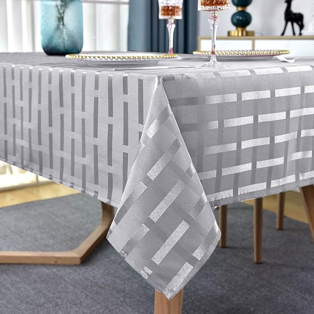 SASTYBALE Rectangle Tablecloth Fabric Table Cloth Spillproof Wrinkle Resistant Vintage Table Cover for Kitchen Wedding Banquet Party Tabletop Use (Rectangle/Oblong,132 x 178cm (4-6 Seats),grey)