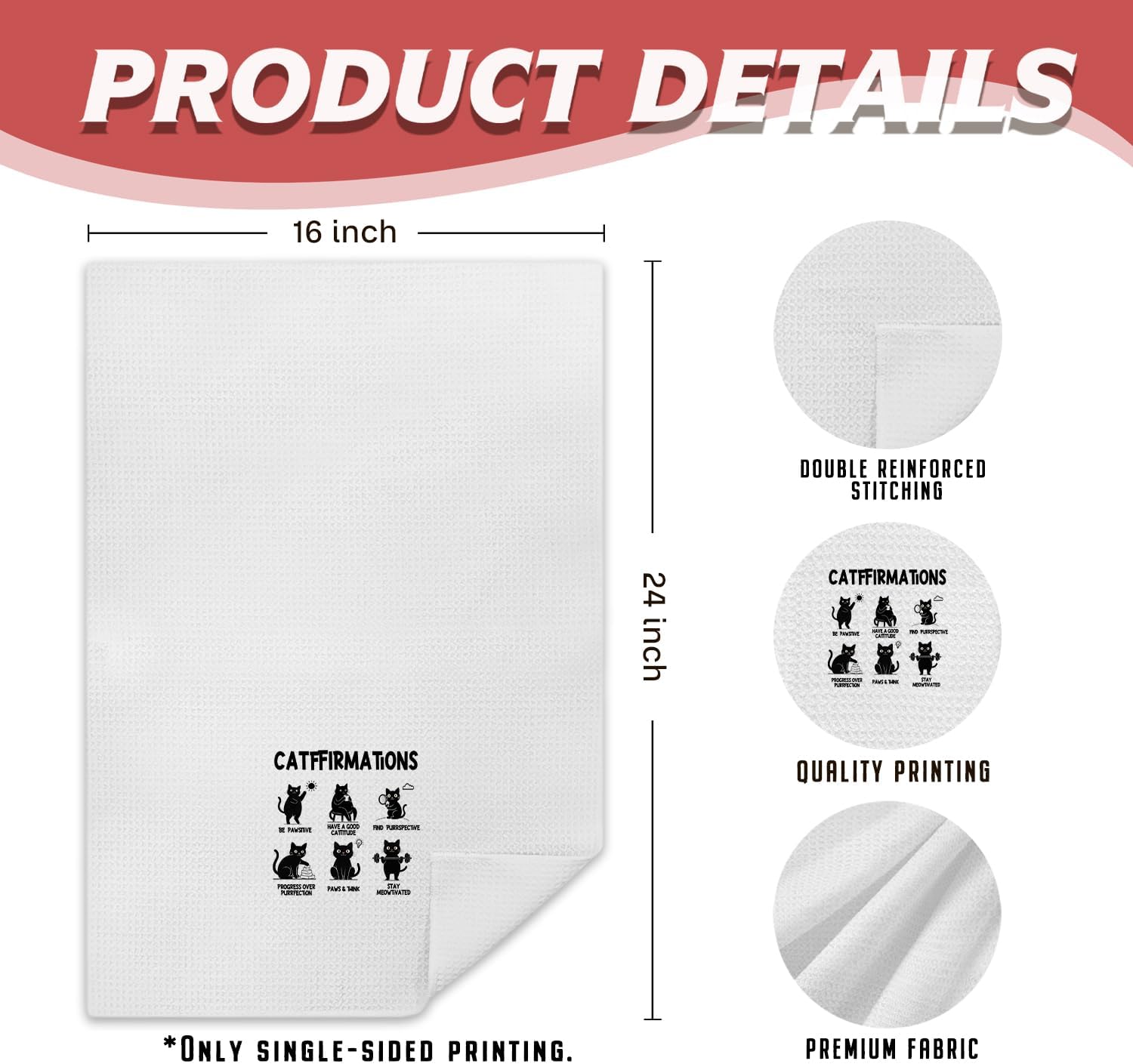 Funny Black Cat Kitchen Towels, Cat Lovers Mom Lady Gifts Dish Tea Towels for Kitchen Decor, Black Kitty Kitten Hand Towels for Bathroom Decor, 16x24 Inch - Image 2